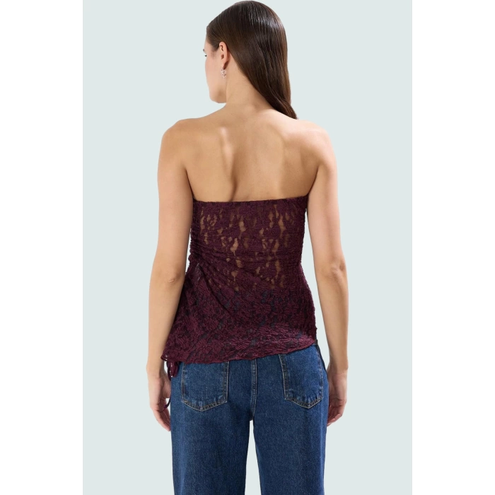 Yazlık Şık Dantel Bluz Straplez Fitted Polyester Kumaş Rahat Ve Trend Tasarım