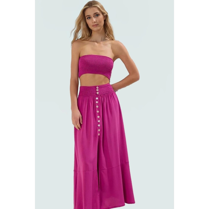 Yazlık Şık Kadın Uzun Bluz Etek Takım Viskoz Kumaş Rahat Plaj Kombin Modern Stil Yüksek Kalite