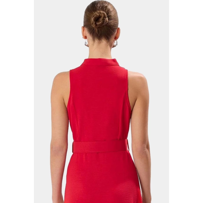 Yazlık Şık Kemerli Maxi Elbise Rahat Dokuma Polyester Kumaş Görünüm Profesyonel