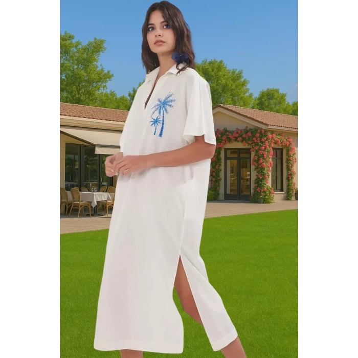 Yazlık Şık Maxi Plaj Elbisesi Pamuk Kumaş Rahat Kesim Premium Kalite Rahat Ve Şık Modern Stil
