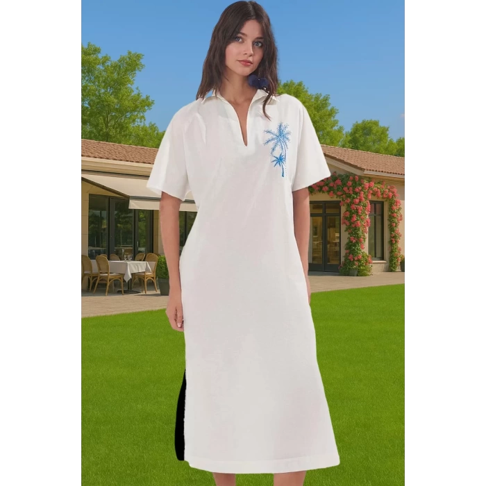 Yazlık Şık Maxi Plaj Elbisesi Pamuk Kumaş Rahat Kesim Premium Kalite Rahat Ve Şık Modern Stil