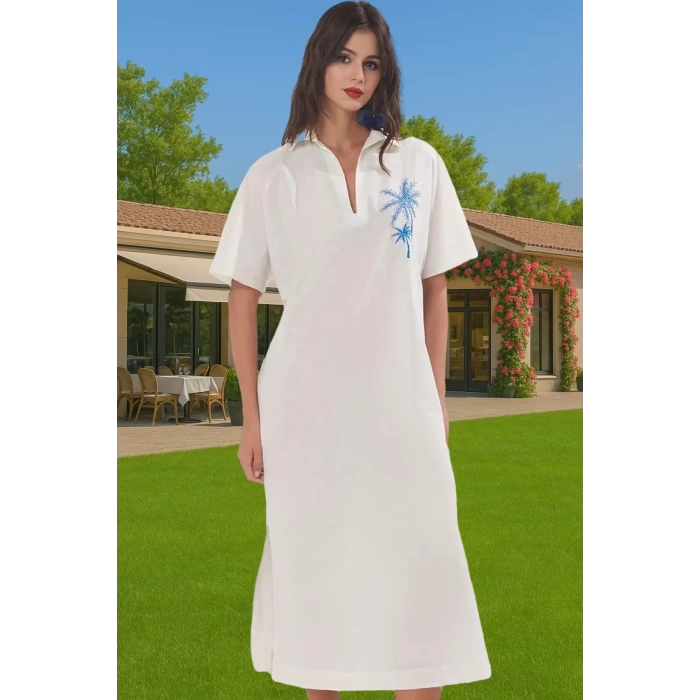 Yazlık Şık Maxi Plaj Elbisesi Pamuk Kumaş Rahat Kesim Premium Kalite Rahat Ve Şık Modern Stil