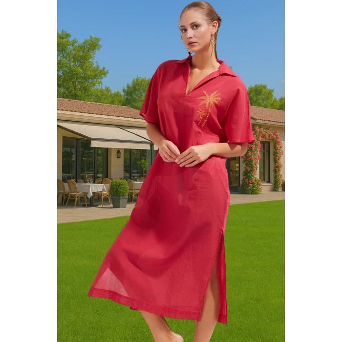 Yazlık Şık Maxi Plaj Elbisesi Pamuk Kumaş Rahat Kesim Premium Kalite Rahat Ve Şık Modern Stil