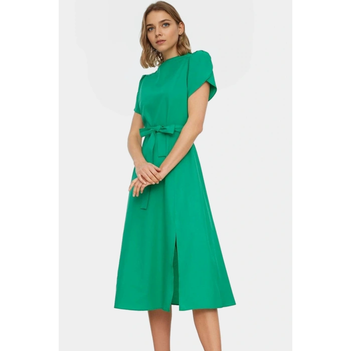 Yazlık Şık Terrycotton Midi Elbise A Line Kesim Balon Kol Modern Stil