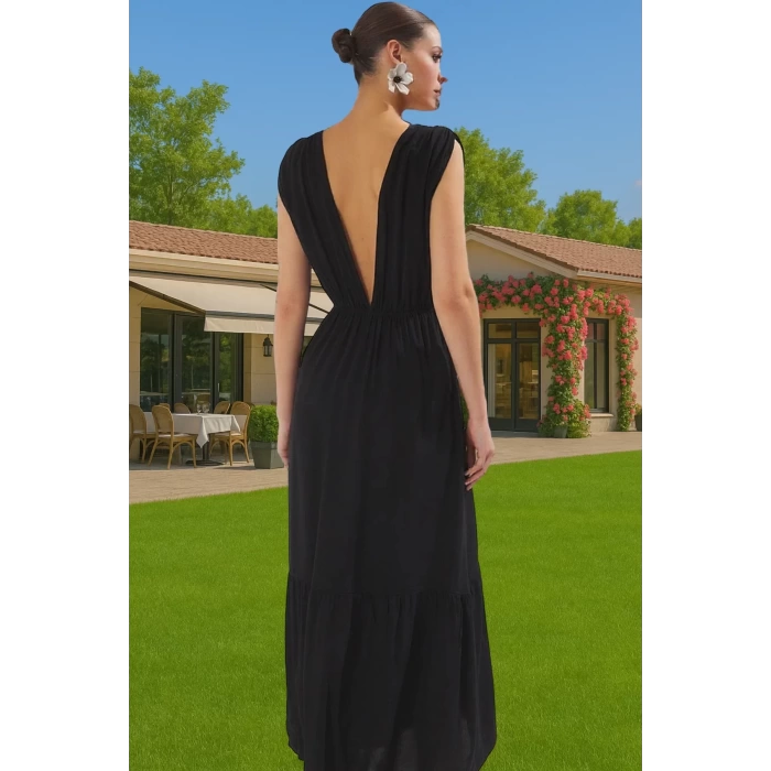 Yazlık Şık V Yaka Maxi Elbise Büzgü Detaylı Plaj Mükemmel Uyum Modern Stil Uzun Ömürlü Yüksek Kalite