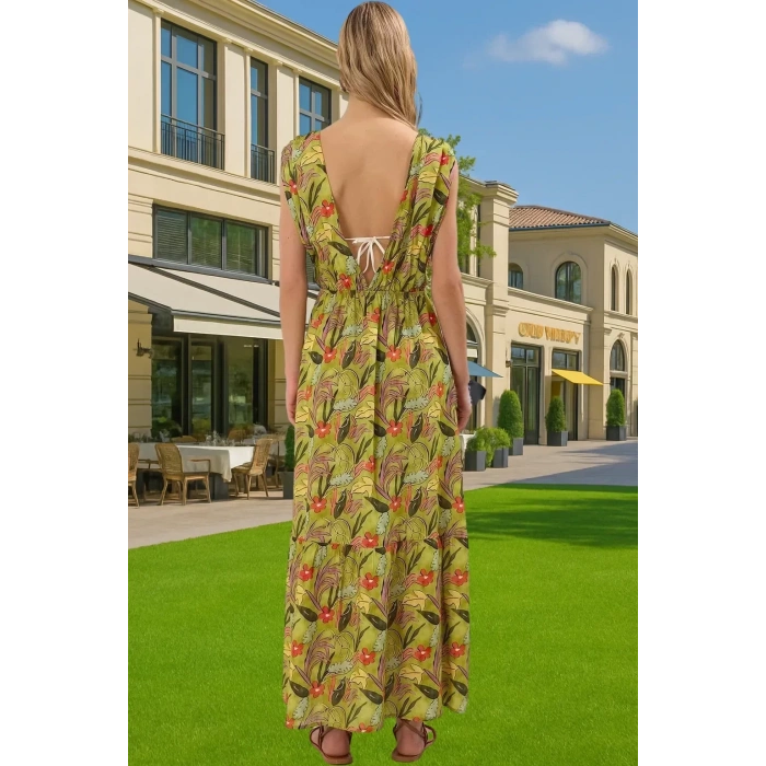 Yazlık Şık V Yaka Maxi Elbise Büzgü Detaylı Plaj Mükemmel Uyum Modern Stil Uzun Ömürlü Yüksek Kalite