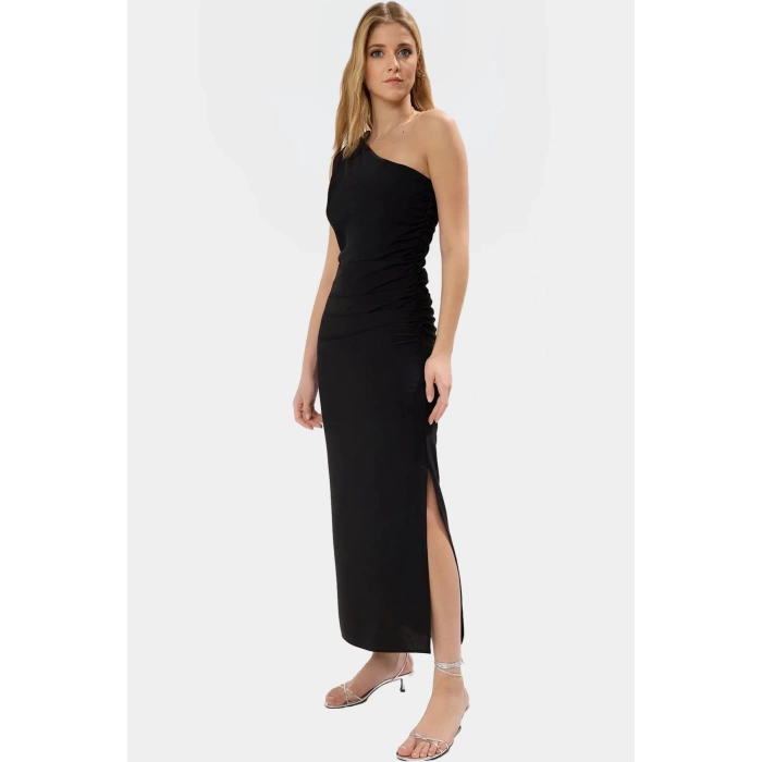 Yazlık Tek Omuz Elbise 130cm Boy Bodycon Kesim Soft Krep Rahat Ve Şık Kaliteli İşçilik