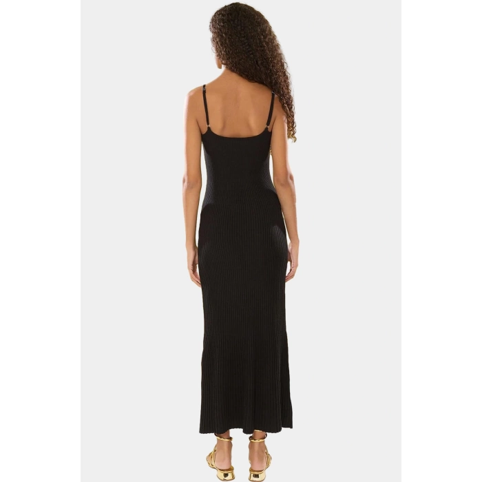 Yazlık Triko Midi Elbise Kare Yaka A Line Viskoz Polyester Uzun Ömürlü Seçkin Malzeme Yüksek Kalite
