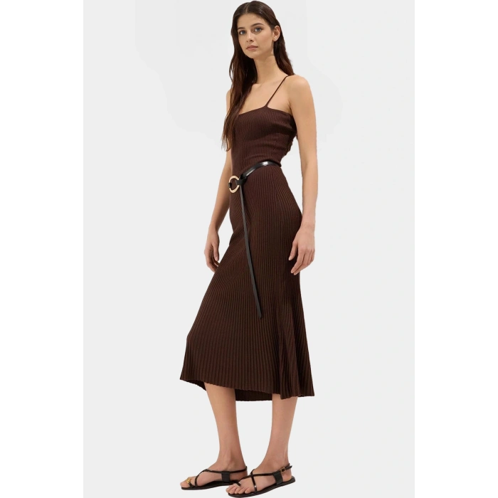 Yazlık Triko Midi Elbise Kare Yaka A Line Viskoz Polyester Uzun Ömürlü Seçkin Malzeme Yüksek Kalite