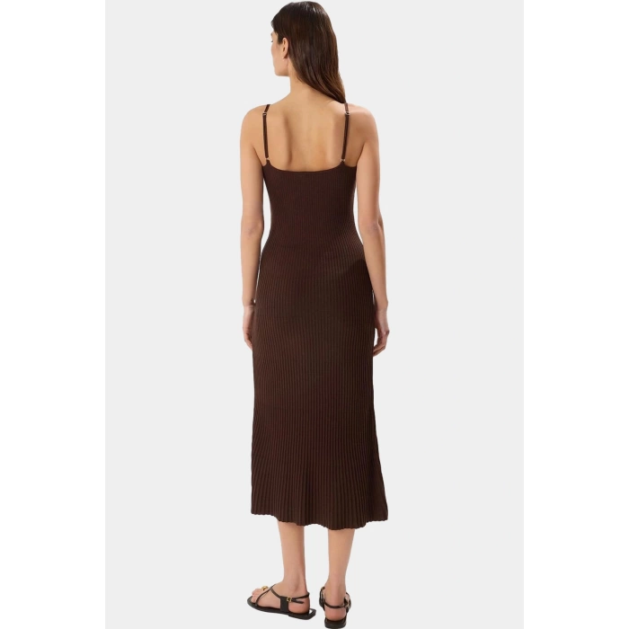 Yazlık Triko Midi Elbise Kare Yaka A Line Viskoz Polyester Uzun Ömürlü Seçkin Malzeme Yüksek Kalite