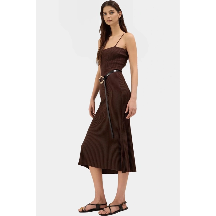 Yazlık Triko Midi Elbise Kare Yaka A Line Viskoz Polyester Uzun Ömürlü Seçkin Malzeme Yüksek Kalite