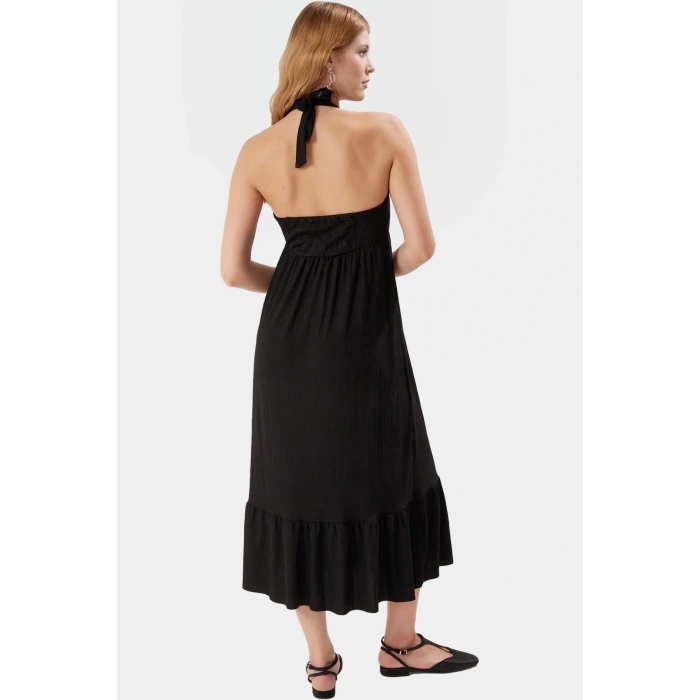 Yazlık V Yaka Maxi Elbise Esnek Örme Kumaş 130cm Boy Seçkin Malzeme Profesyonel Görünüm
