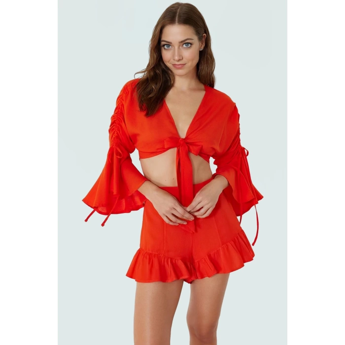 Yazlık Viskoz Dokuma Bluz Şort Takım Plaj Modası Özel Tasarım Mükemmel Uyum Modern Stil