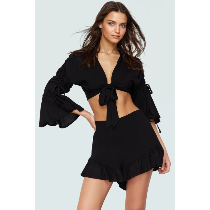 Yazlık Viskoz Dokuma Bluz Şort Takım Plaj Modası Özel Tasarım Mükemmel Uyum Modern Stil