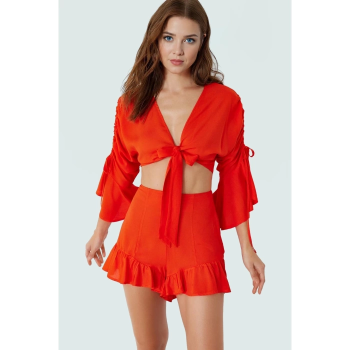 Yazlık Viskoz Dokuma Bluz Şort Takım Plaj Modası Özel Tasarım Mükemmel Uyum Modern Stil
