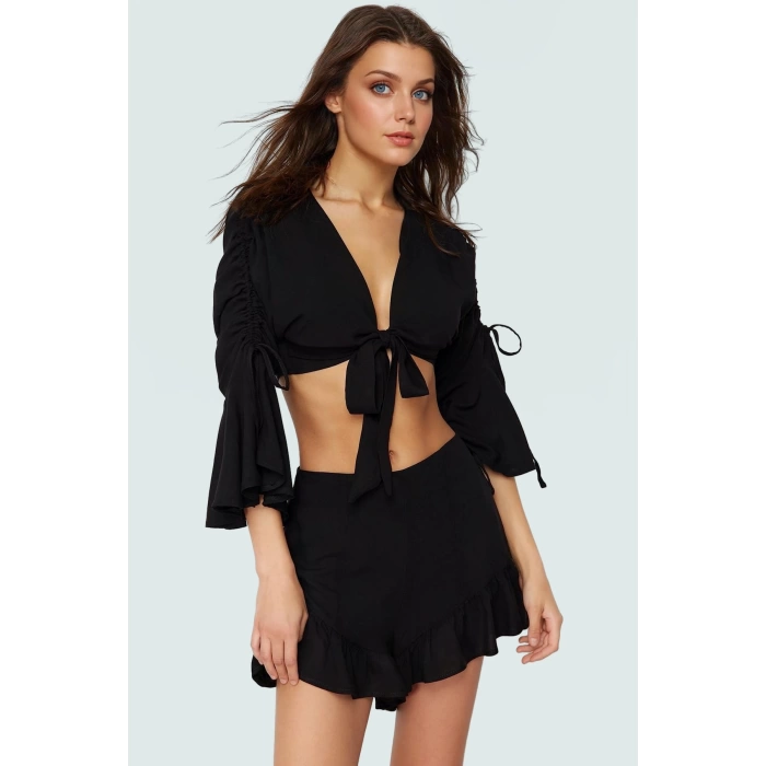 Yazlık Viskoz Dokuma Bluz Şort Takım Plaj Modası Özel Tasarım Mükemmel Uyum Modern Stil