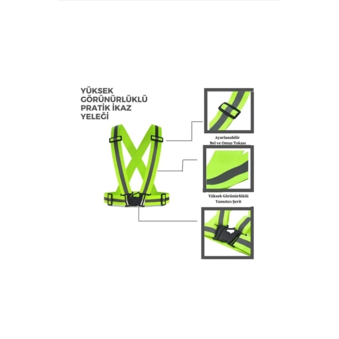 Yelek: Pratik İkaz Yeleği-tokalı Esnek Kumaş F.yeşil