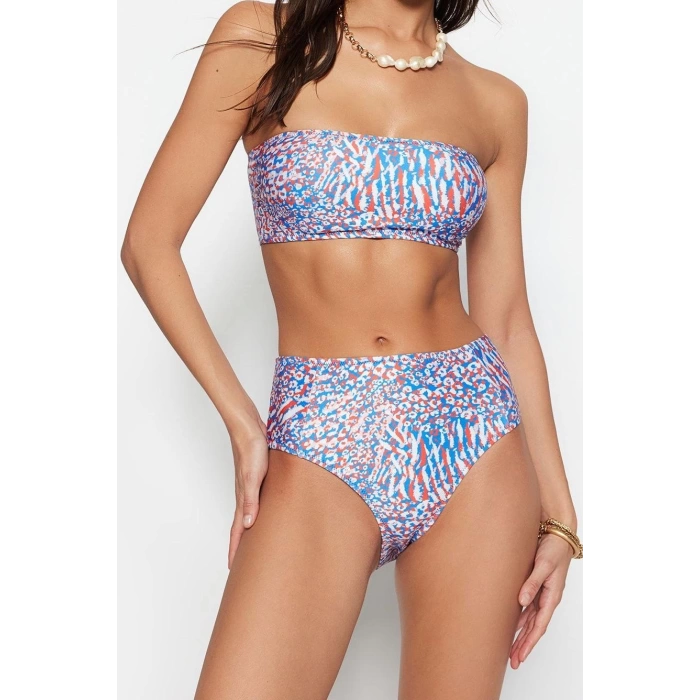 New Leopard Strapless High Waist Hipster Patterned Strapless High Waist Hipster Bikini Set