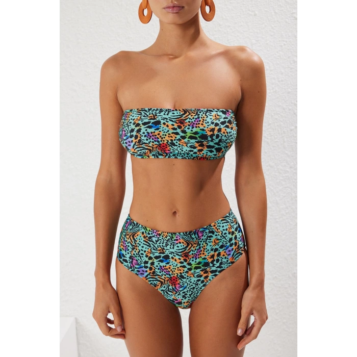 New Leopard Strapless High Waist Hipster Patterned Strapless High Waist Hipster Bikini Set