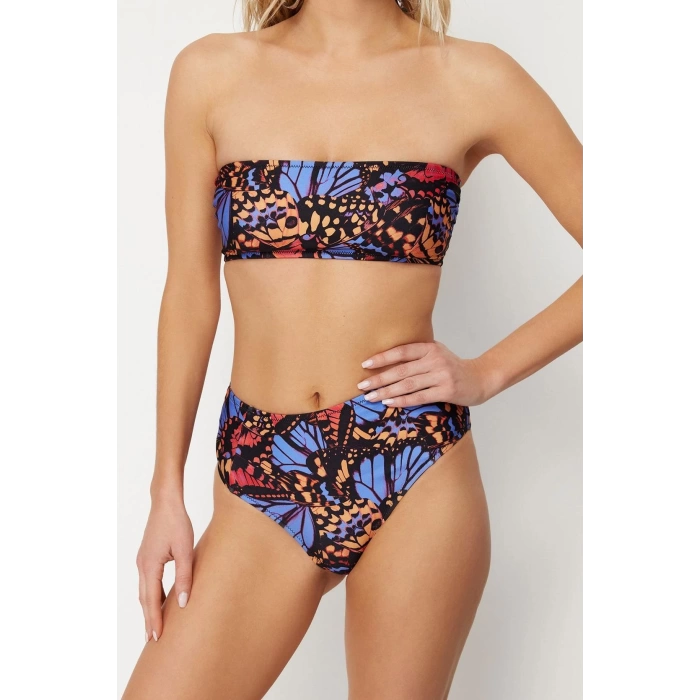 New Leopard Strapless High Waist Hipster Patterned Strapless High Waist Hipster Bikini Set
