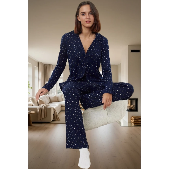 Yıldız Desenli %100 Pamuklu Rahat Pijama Takımı Kullanım Özenle Seçilmiş