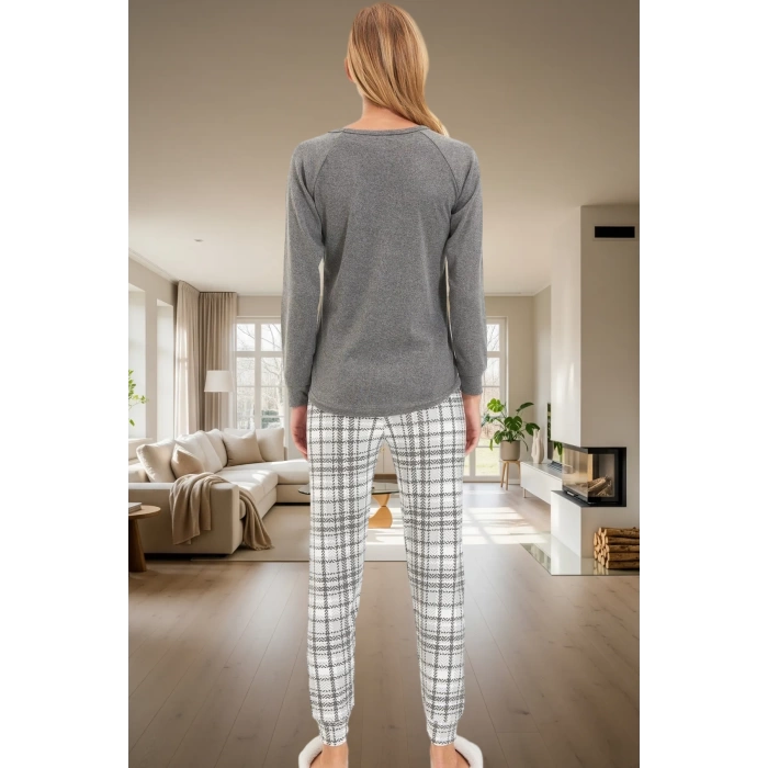 Yumoş Örme Pijama Takımı; Ayıcık Penguen Baskı Ekose Kışlık Rahat Yüksek Kalite