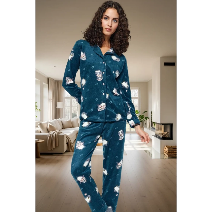 Yumuşacık Polar Penguen Desenli Kışlık Pijama Takımı 2 Parça Konforlu Kesim Profesyonel Görünüm