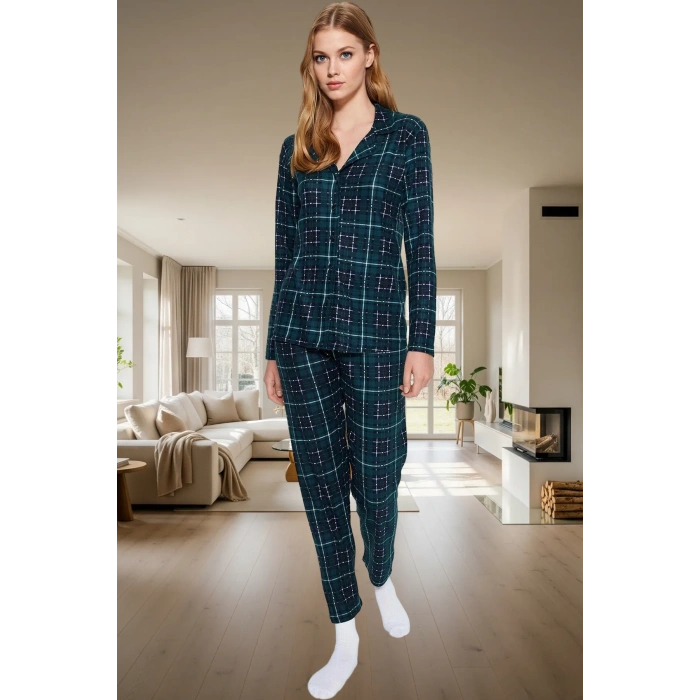 Yumuşak Dokulu Ekose Pijama Takımı 97% Polyester Regular Kalıp Kışlık Konfor Yüksek Kalite
