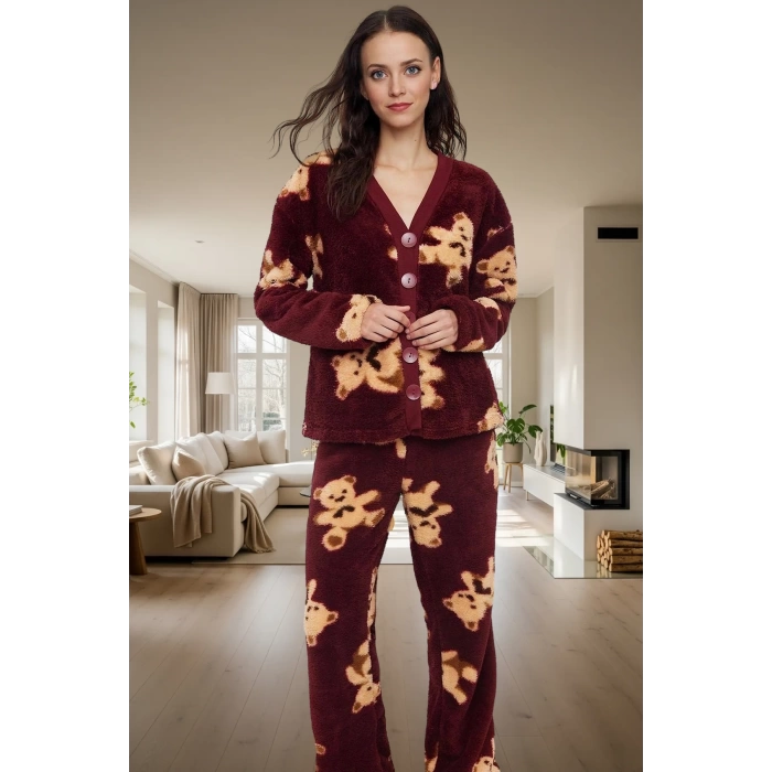Yumuşak Wellsoft Kumaşlı Kışlık Pijama Takımı Renk Ayıcıklı Desen Mükemmel Uyum Rahat Ve Şık