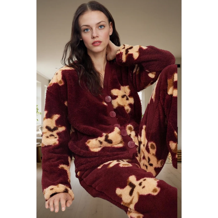 Yumuşak Wellsoft Kumaşlı Kışlık Pijama Takımı Renk Ayıcıklı Desen Mükemmel Uyum Rahat Ve Şık