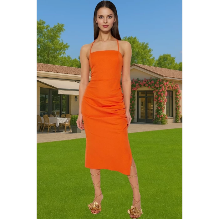 Zarif Bodycon Midi Abiye Elbise Polyester Elastan Dokuma Kumaş Seçkin Malzeme Rahat Kullanım