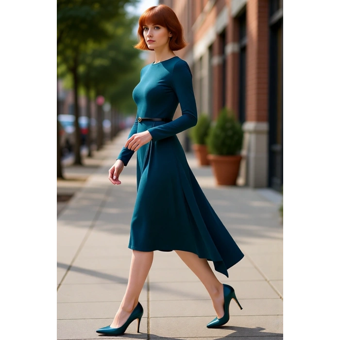 Zarif Kadın Maxi Boy A Line Kemerli Standart Kollu Düz Örme Elbise Gündüz Ve Gece Şıklığı Kaliteli