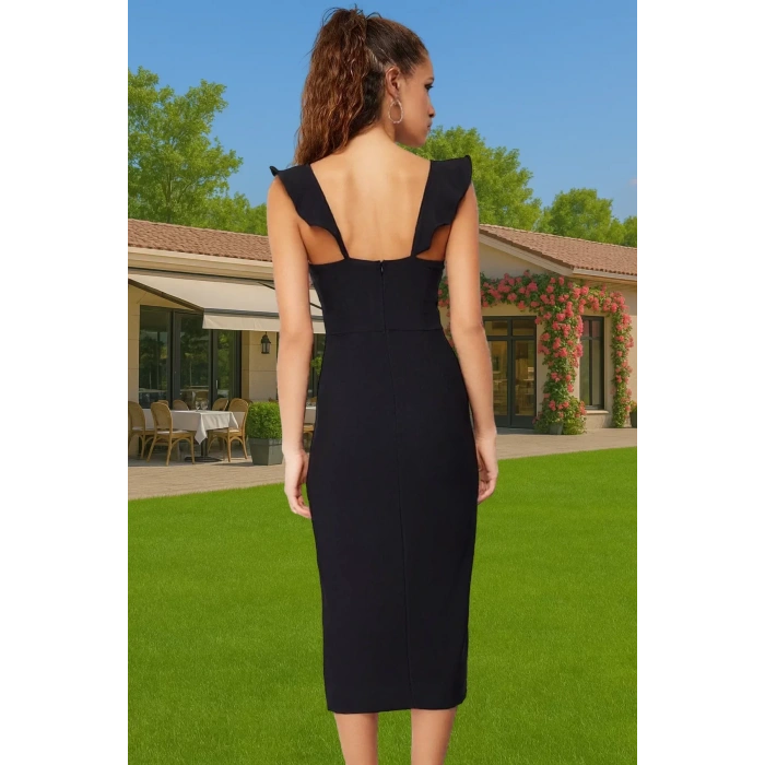 Zarif Kalp Yaka Midi Boy Bodycon Finike Dokuma Elbise Özenle Seçilmiş Özel Tasarım Kaliteli İşçilik