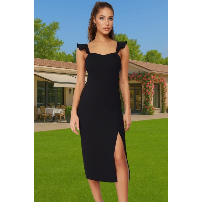Zarif Kalp Yaka Midi Boy Bodycon Finike Dokuma Elbise Özenle Seçilmiş Özel Tasarım Kaliteli İşçilik