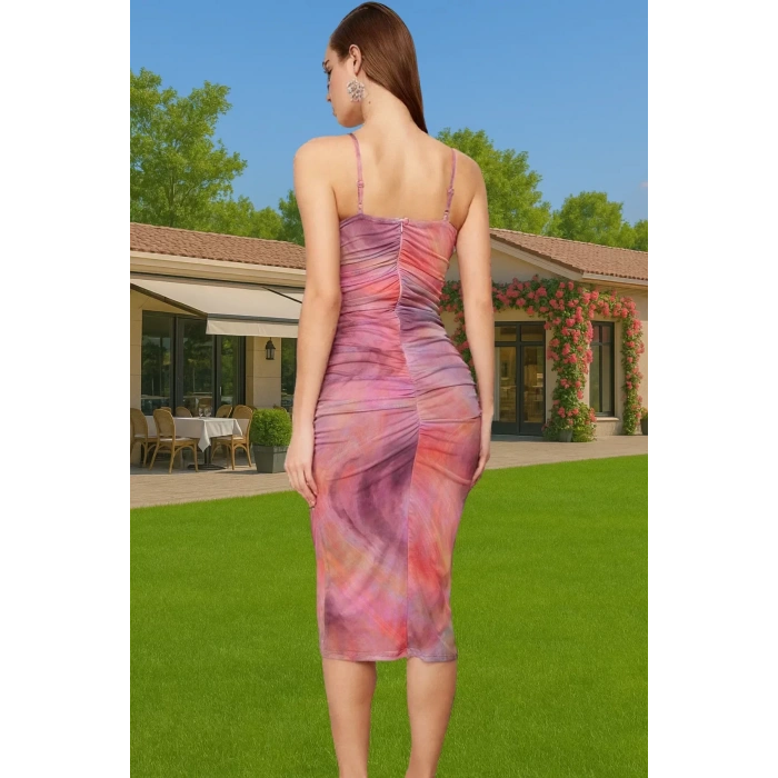 Zarif Kare Yaka Kolsuz Bodycon Abiye Elbise Polyester Midi Boy Premium Kalite Özenle Seçilmiş