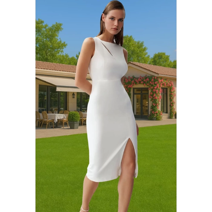 Zarif Midi Boy Bodycon Dokuma Elbise Cut Out Detaylı Modern Stil Modern Stil Rahat Ve Şık