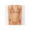 Yeni Normal Bel Brazilian Üçgen Tünelli Parlak Lak Baskılı High Leg Regular Bikini Takımı