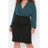 Women Fashion Stylish Plus Size Regular Double Breasted Collar Regular Pattern Knitted Sandy Blouse
