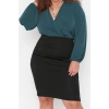 Women Fashion Stylish Plus Size Regular Double Breasted Collar Regular Pattern Knitted Sandy Blouse