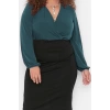 Women Fashion Stylish Plus Size Regular Double Breasted Collar Regular Pattern Knitted Sandy Blouse