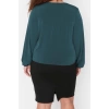 Women Fashion Stylish Plus Size Regular Double Breasted Collar Regular Pattern Knitted Sandy Blouse