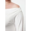 Kadın Moda Şık Büyük Beden Regular Carmen Yaka Düşük Kol Fitted Kalıp Örme Bluz