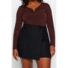 Kadın Moda Şık Büyük Beden Regular V Yaka Fitted Kalıp Örme Sandy Bluz