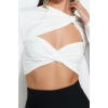 Kadın Moda Şık Üst Giyim Crop Asimetrik Yaka Fitted Kalıp Örme Astarlı Pencere Cut Out Detaylı Bluz