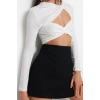 Kadın Moda Şık Üst Giyim Crop Asimetrik Yaka Fitted Kalıp Örme Astarlı Pencere Cut Out Detaylı Bluz