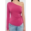 Kadın Moda Şık Regular Asimetrik Yaka Tek Kol Fitted Kalıp Örme Cut-Out Pencere Detaylı Bluz