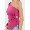 Kadın Moda Şık Regular Asimetrik Yaka Tek Kol Fitted Kalıp Örme Cut-Out Pencere Detaylı Bluz