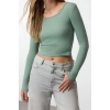 Kadın Crop Slim Kalıp Antrasit-Mint 2li Paket Fitted Vücuda Oturan Geniş Yaka Fitilli Esnek Bluz