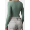 Kadın Crop Slim Kalıp Antrasit-Mint 2li Paket Fitted Vücuda Oturan Geniş Yaka Fitilli Esnek Bluz
