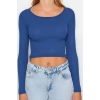 Kadın Crop Slim Kalıp Antrasit-Mint 2li Paket Fitted Vücuda Oturan Geniş Yaka Fitilli Esnek Bluz